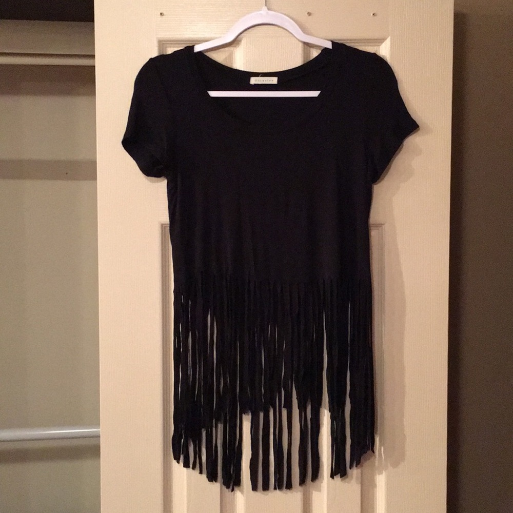 Short Sleeve Black Tassle Top
